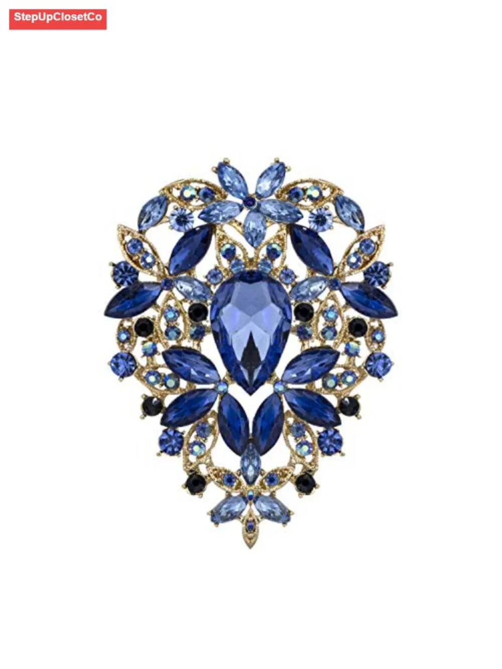 Vintage Crystal Leaf Rhinestone Brooch Pin for Women Large Golden Brooch